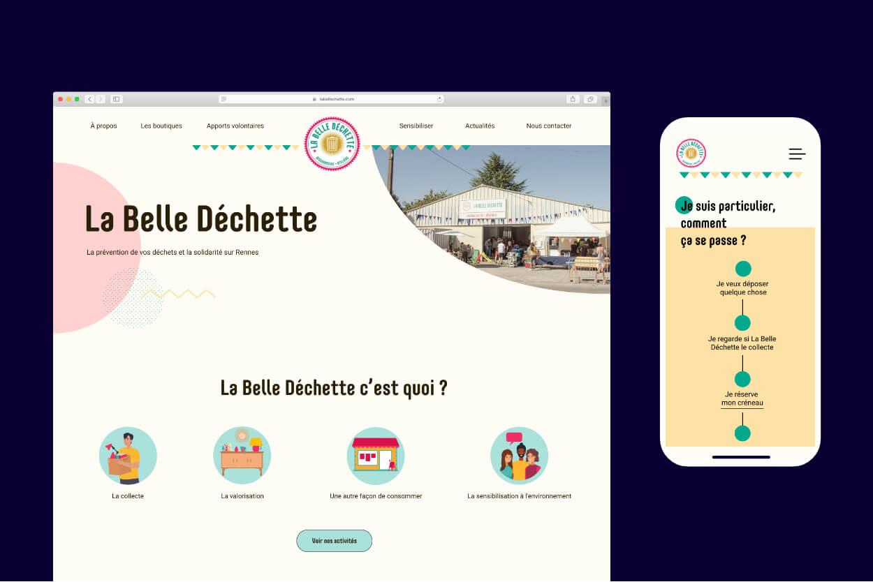 Maquettes mobile et desktop du site internet responsable de La Belle Déchette