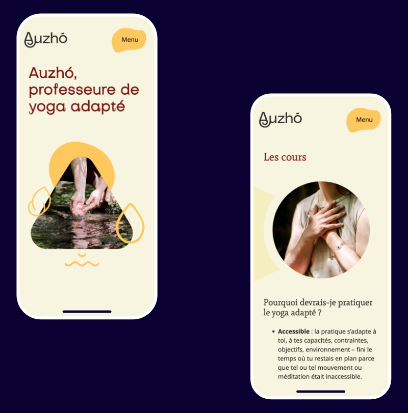 Maquettes web mobile du site multilingue éco-conçu Auzho