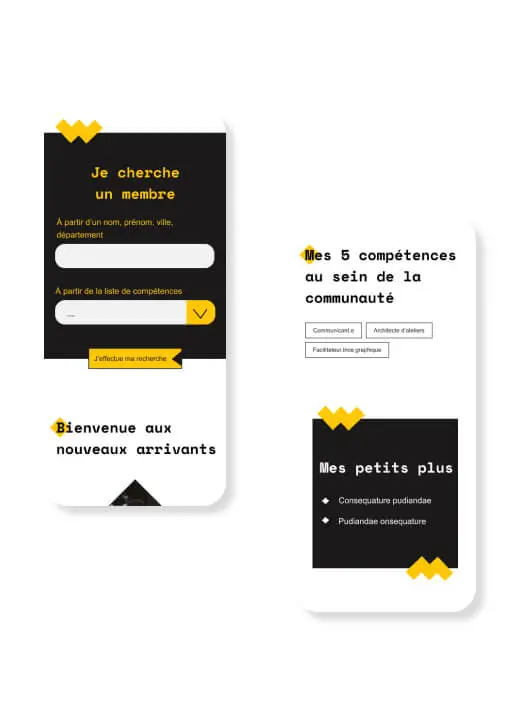 Maquettes graphiques pour le téléphone pour le projet de facilitation graphique en Bretagne